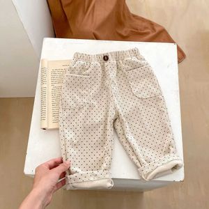 Trousers 2023 Autumn New Baby Cauliflower Trousers Baby Girls Dot Print Pants Preschool Boys Casual Pants Preschool Cauliflower Pants d240517