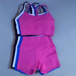 Solid Color gym bike Yoga Set short Legging +cross Y sport bra Tracksuit Athletic Women Gym Suit Comprehensive Training Jogging L2405