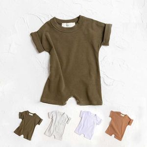 Rompers 2017 Summer New Baby Jumpsuit Summer Boys and Girls Basic Playsuit Wearing Baby Short Sleeve Jumpsuit Ribbon Clothing d240517