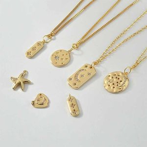 Pendant Necklaces Copper plated 18K real gold moon and star body zircon necklace pendant earrings DIY decoration material J240516