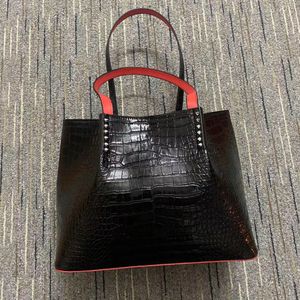 Fashion Bag Cabata Designer Totes Rivet äkta läderhandväska Composite Handväskor Famous Purse Shopping Väskor Black White for Girls Boy 162p