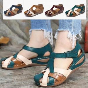 Casual Shoes Woman Roman Elegant Low Heels Round Toe Flat Leather Platform Women's Summer Footwear Sandals 2024 Comfortable Shoe