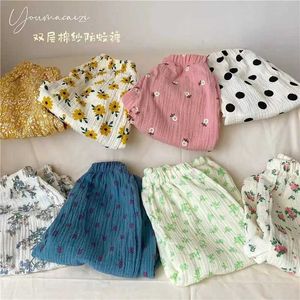 Trousers Cute Bear Bloom Summer Clothing Girl Boy Printed Casual Trousers Cartoon Childrens Trend New Thin Sports Cutting Trouser 80-120CM d240517