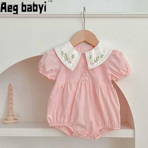 Rompers Summer New Baby Girl Ubranie Dziecko Dziewczyna Krótkie rękawowe obcisłe ubrania kołnierz Bawełniany kombinezon dla dzieci D240517