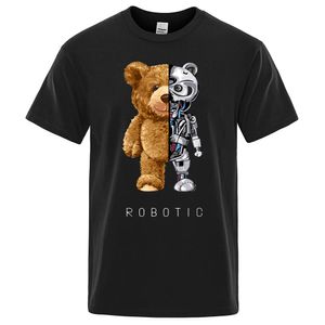 Zabawne misie robot robot roboty roboty niedźwiedzie Men krótkie rękawowe mody swobodne ubranie letnie bawełniane koszulki uliczne 240517