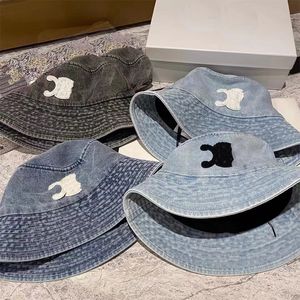 Denim Bucket Hut Luxus Stickerei Casual Wide BriM Hats für Frauen Strandhut Modestreet Caps