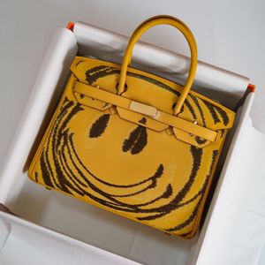 12A Mirror quality luxury Classic Designer Bag women handbag genuine leathe 30cm yellow large capacity tote spring/summer Creative smile Doodle Design shopping bag