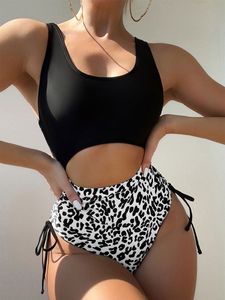 2024 Kvinnor Badkläder Leopardtryck Halter Slimming Swimsuit Women's Toning Bikini
