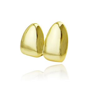 New Arrived Double Caps 18K Yellow Gold Color Plated Grillz Canine Plain Two Teeth Right Top Single Caps Grills5664016