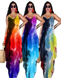 Tie dye Summer Women Dress Spaghetti straps Sleeveless Dresses Loose Skirts Casual Maxi Skirt Long Robe Daily Clothes Fashion Sund1248723