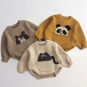 Barntröja Autumn Winter Pullover för pojkar varma stickade flickor Cardigan Cartoon Baby Soft Outfits Korean Style L2405