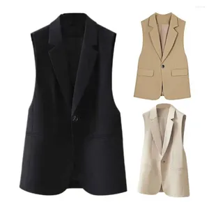 Women's Vests 1Pc Lapel Women Suit Waistcoat Single Button Closure V Neck Cardigan Mid Length Formal Business OL Commute Coat For Daily Wear