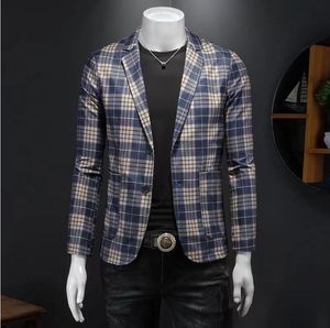Garnitury męskie Blazery Wysokiej jakości kraciasty trend modowy Elegancki wysoki prosty biznes swobodny warsztat kurtki.