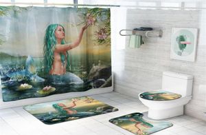 2020New Mermaid Print duschgardin Lyxiga badrum duschdraperi mattor golvmatta 4piece set kombination badrumsmatta set29224406264