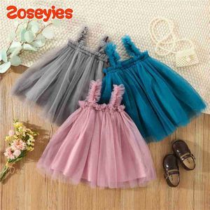 Girl's Dresses Korean version mesh wedding party baby princess dress sweet and fashionable baby strap dress solid color breathable girl and childrens C WX