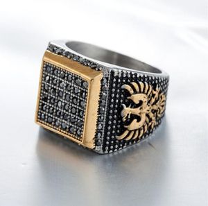 Nowy luksusowy projektant geometryczny klaster Diamonds rzeźbiony Eagle Titanium Stael Stael Stael Stael Men Pierścienie Hip Hop Jewelry4045546