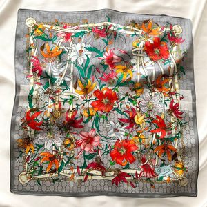 Flower Charm Silk Scarf Fashion Print Display ELEGANT WOMENS HIGH END VERSATILE SCARF Summer Shawl Sunshade High Quality Gift Scarf Size 50 x 50cm