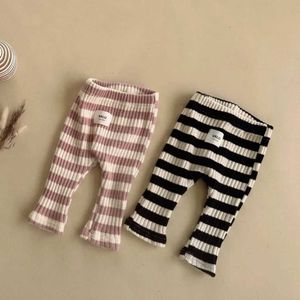 Trousers Autumn and Winter Childrens Ribbon Stripes Thick Warm Legs Girls Baby Cotton Casual Pants Boys Baby Fashion Trousers Childrens Clothing d240517