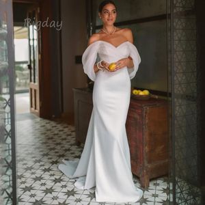 Vestido de noiva de sereia elegante de sereia feminina ombro branco aberto de cetim de cetim de limpeza de vestido de limpeza vestidos de novia 240515