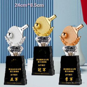 Customized Resin Table Tennis Trophy Gold Silver and Bronze Souvenirs Home Decoration Craft Letter Crystal Base Medal 1Pc 240508