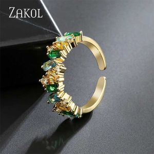 Band Rings ZAKOL New Zircon Womens Open Ring Fashion Hollow Colored Crystal Inlay Ring Womens Office Daily Elegant Jewelry Gifts J240516