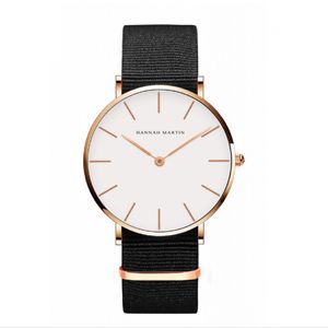 Hannah Martin 36MM Simple Dial Womens Watches Accurate Quartz Ladies Watch Comfortable Leather Strap or Nylon Band Wristwatches 250O