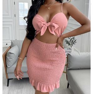 Arbeitskleider sexy Bodycon Kleid für Frauen hohl Out sommer Beachwear Pink Clubwear Mini Lace Camis Tops