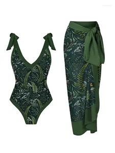 Frauen Badebekleidung 2024 Retro gedruckt ein Stück Badeanzug Mode Schnürung Bikini Elegant Badeanzug Strandbekleidung für Frauen Strandoutfits