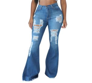 Sexy zerrissene Lochjeans für Frauen Vintage High Taille Denim Hosen Damen Flare Jeans mit Tasche Casual Long Reißverschluss Hosen LJ2010139520279