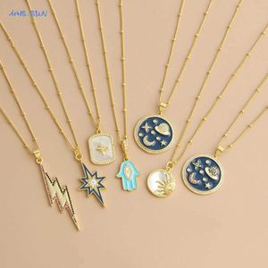 Colares pendentes mhs.Sun colorido colorido goto lun star lamp pingente colar adequado para mulheres e crianças Gold Edge Jewelry Gift J240516