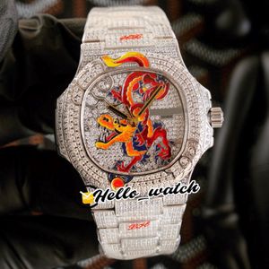 JHF Limited New Iced Out Full Diamonds 5720 1 Emalj Dragon Design Dial Cal 324 S C Automatic Mens Watch 5720 Diamonds Armband Hello W 186w