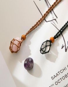 Kedjor Kristaller Pendant Stenhållare Halsbandsladd Handvävt rep för att göra smycken Creative Personality Natural Agate Net F3B57981899