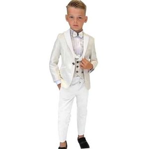 スーツペイズリーホワイトボーイズスーツセット子供のためのウェディングゲスト衣装パンツスーツスリーピースブレザーベストパンツスマートスタイリッシュタキシードY240516