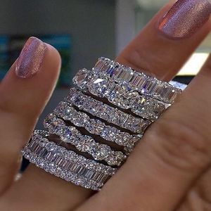 925 Silver Pave Setting Full Square Simulated Diamond Cz Eternity Band Engagement Wedding Stone Rings Storlek 5 6 7 8 9 10 11 12 CX200610 268X