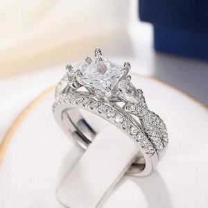 Wedding Jewelry Sets CAOSHI Fashion Female 2PCS Celebration Ring Set with Double Stacked Engagement Accessories