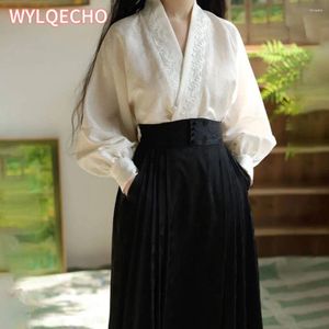 Ethnische Kleidung Mode chinesische Stickerei Frauen Bluse -Hemd Tops Blusas Mujer de Moda 2024 lässige Langschläfe Aprikose