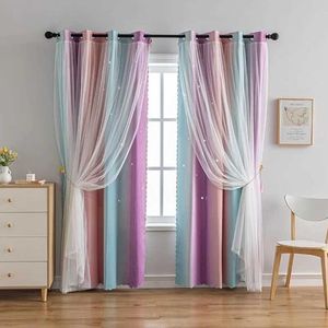 Fönsterbehandlingar# gardiner för vardagsrum sovrum dubbel lager ren regnbåge färgglada prinsessa hem dekoration draperier y240517