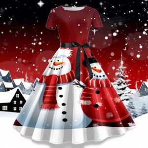Casual Dresses Snowman Print Christmas Dress Women Short Sleeve 50s 60s Vintage Party Costumes Elegant Evening Prom Swing Vestidos