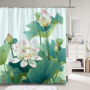 Tende per doccia loto tende di loto cinese dipinto di inchiostro pianta zen fiore d'acqua arte creativa tessuto in poliestere decorazioni da bagno
