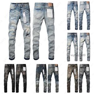 Jeans de grife de jeans Men da marca roxa Denim Trouser Ruin Hole Hole Hight Hight Bordado Bordado Estudado Rapped Motocolista Black Blue Jean Mens ClothemM4rp