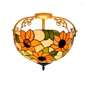 Ceiling Lights Retro Creative Sun Flower Led Iron Light For Bedroom Living Room Tiffany Stained Glass Balcony Semi Lamp