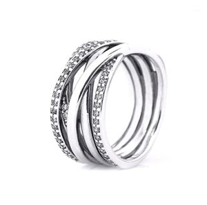 Big Bridal Sets Ring autêntico 925 Sterling Silver Clear CZ Anéis entrelaçados para mulheres jóias R02814295207