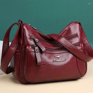 Sacchetti da sera femmina vino rossa borsetta di qualità lavabile in pelle ladys spalla spalla shopper tascabile crossbody medium