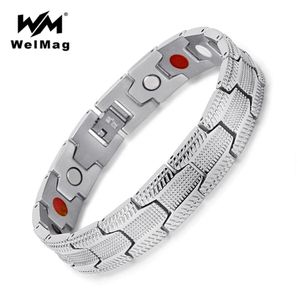 WelMag Fashion Bracelet Men Magnetic Bio Energy Stainless Steel Wide Silver Cuff Bracelets Homme Healing Jewelry Christmas Gifts6662529
