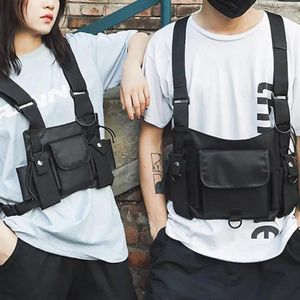 Midjesäckar 2024 Fashion Chest Rig Bag Hip Hop Streetwear Function Tactical Black Cross Shoulder Vest Pack