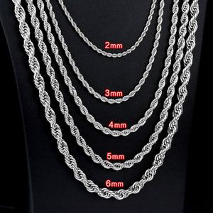 2mm-5mm rostfritt stålhalsband Twisted Rope Chain Link för män Kvinnor 45 cm-75cm Längd med sammetpåse 239i