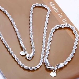 Bröllopsmycken sätter högkvalitativt silver 4mm Kvinnor Menskedja Twisted Rope Halsband Armband Fashionabla smyckesuppsättningar