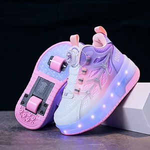 Sapatos de skate de alta qualidade para crianças moda led luminosa tênis luminosa filhos Sapatos de duas rodas para meninos meninas com USB cobrando 240511