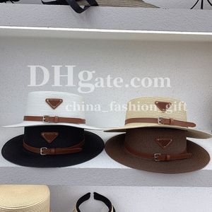 Men Women Straw Hat Designer Bucket Hat Jazz Belt Straw Hat Flat Top Wide Brimmed Hat Summer Sun Protection Travel Beach Hat