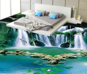 Wallpapers 3D Stereoscopic Wallpaper Floor Waterfall Flowing Forest Green Bathroom Bedroom PVC Waterproof